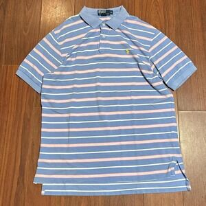 Vintage Polo Ralph Lauren Pink and Blue Striped Polo Shirt Size Mens XL